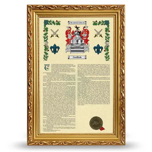 Oueillade Armorial History Framed - Gold
