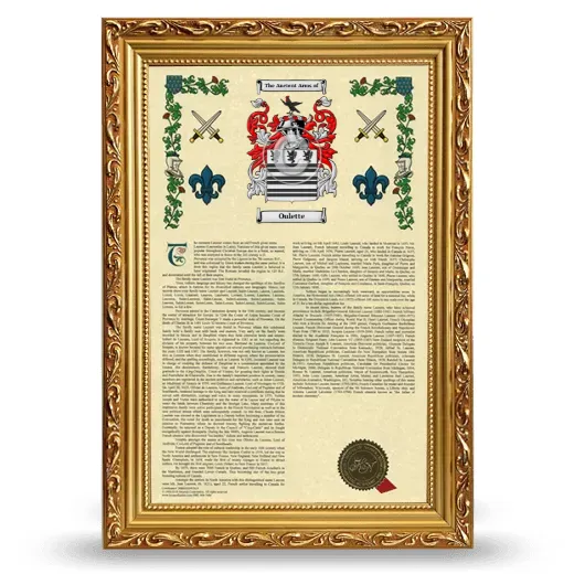 Oulette Armorial History Framed - Gold