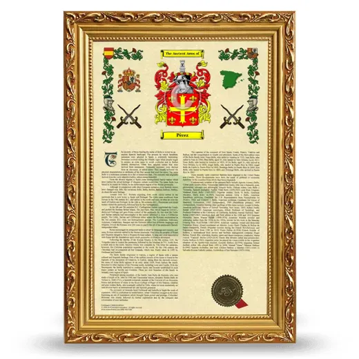 Pèrez Armorial History Framed - Gold