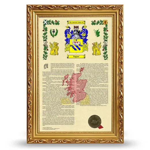 Pagan' Armorial History Framed - Gold