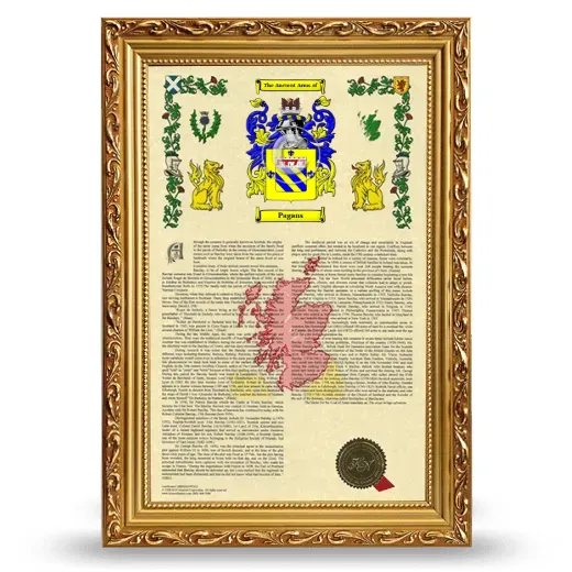 Pagans Armorial History Framed - Gold