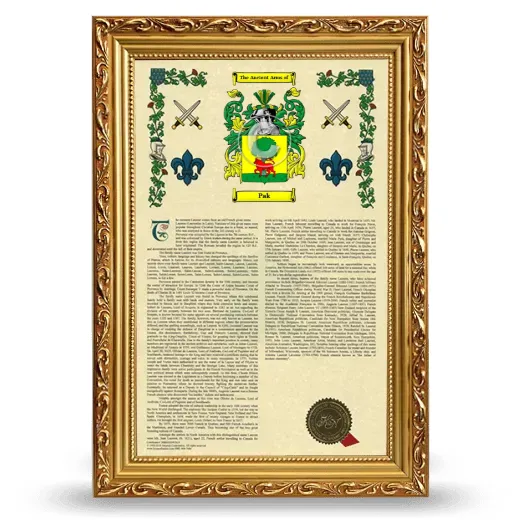 Pak Armorial History Framed - Gold