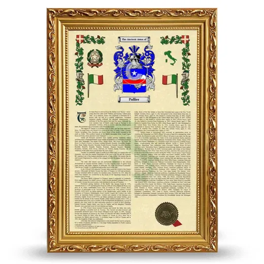 Pallier Armorial History Framed - Gold