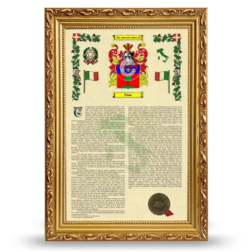 Pane Armorial History Framed - Gold