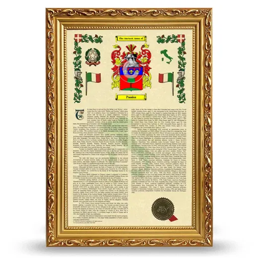 Paniss Armorial History Framed - Gold