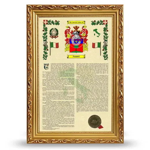 Panotti Armorial History Framed - Gold
