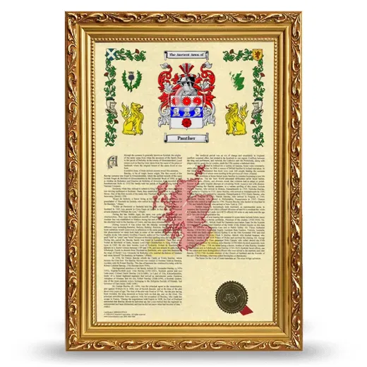 Panther Armorial History Framed - Gold