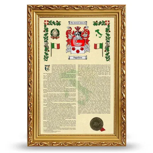 Papafava Armorial History Framed - Gold