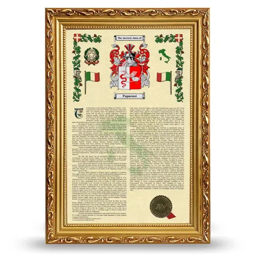 Paparoni Armorial History Framed - Gold
