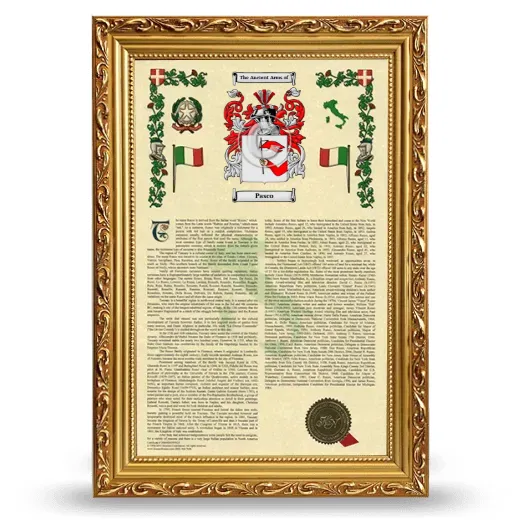 Pasco Armorial History Framed - Gold