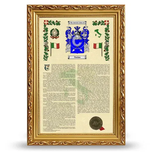 Pasino Armorial History Framed - Gold
