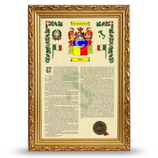 Patti Armorial History Framed - Gold