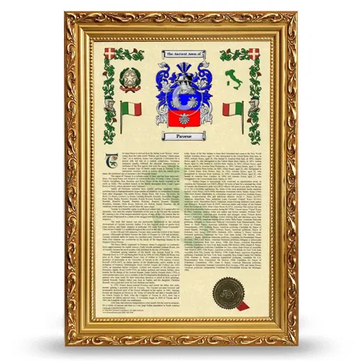 Pavese Armorial History Framed - Gold