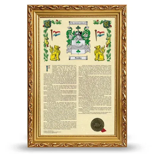 Pawley Armorial History Framed - Gold