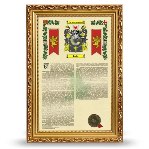 Peeke Armorial History Framed - Gold