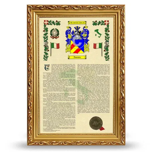 Percoto Armorial History Framed - Gold