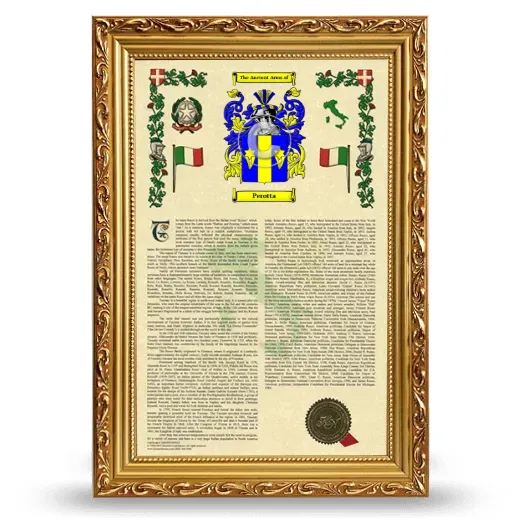 Perotta Armorial History Framed - Gold
