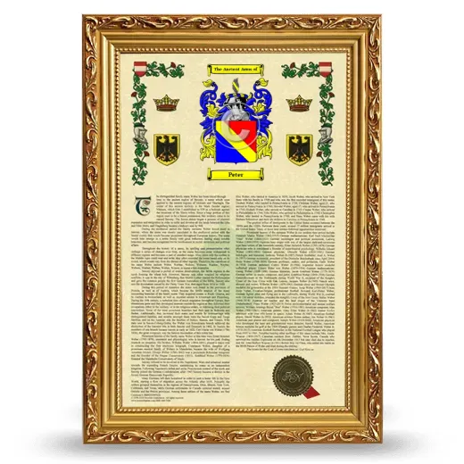 Peter Armorial History Framed - Gold