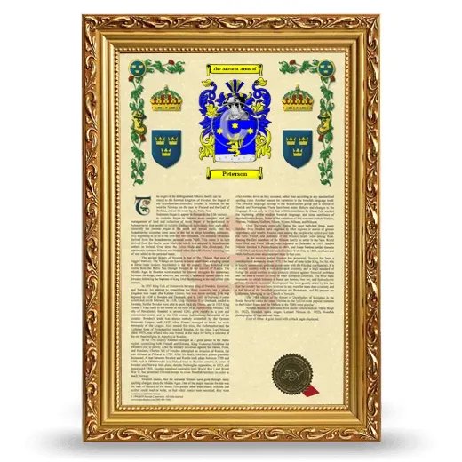 Peterson Armorial History Framed - Gold