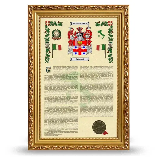 Petrucci Armorial History Framed - Gold