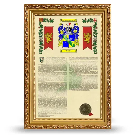 Petties Armorial History Framed - Gold