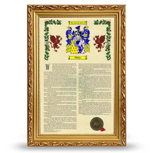 Phelps Armorial History Framed - Gold