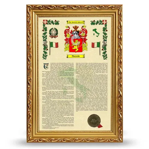 Piazzola Armorial History Framed - Gold