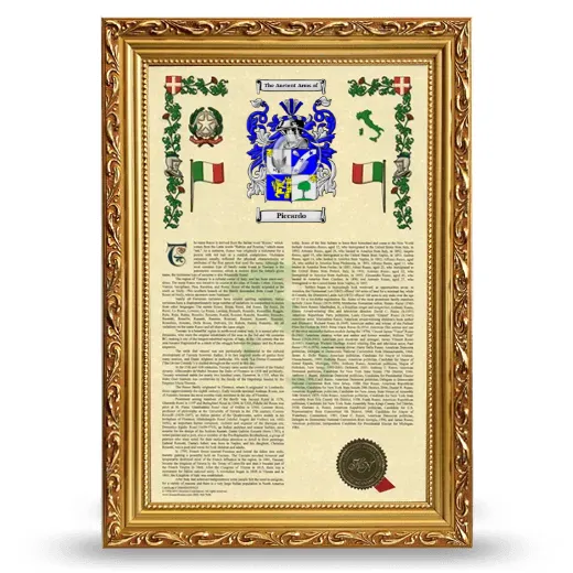 Piccardo Armorial History Framed - Gold