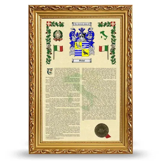 Picini Armorial History Framed - Gold