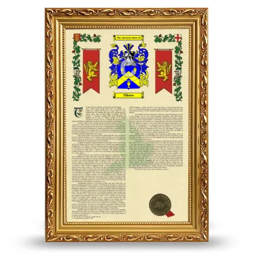 Pilotte Armorial History Framed - Gold