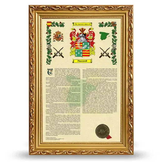Pimentell Armorial History Framed - Gold
