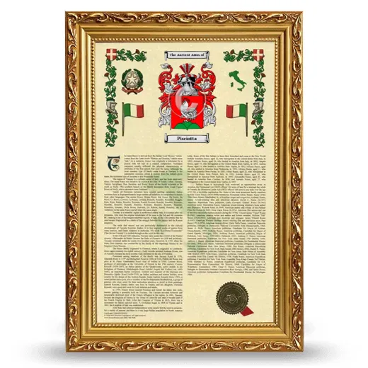 Pisciotta Armorial History Framed - Gold