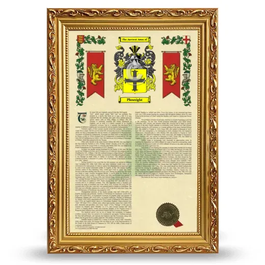 Plowright Armorial History Framed - Gold