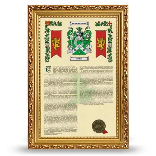 Podell Armorial History Framed - Gold