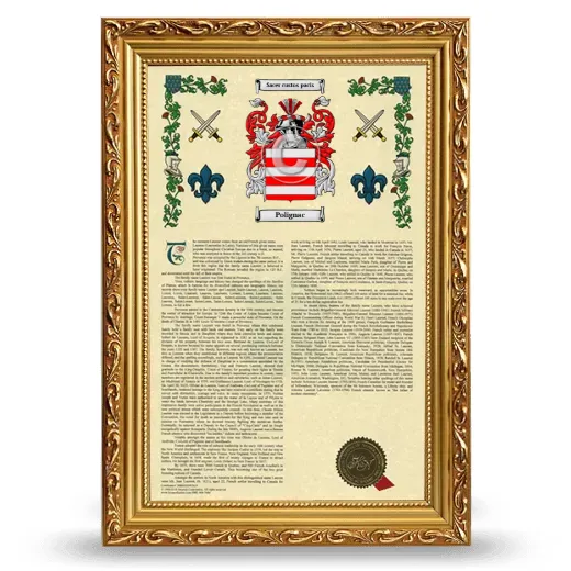 Polignac Armorial History Framed - Gold