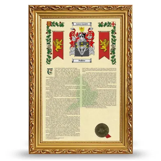 Politte Armorial History Framed - Gold
