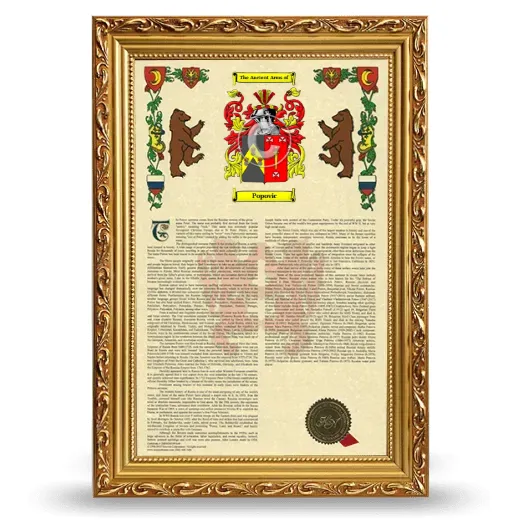 Popovic Armorial History Framed - Gold
