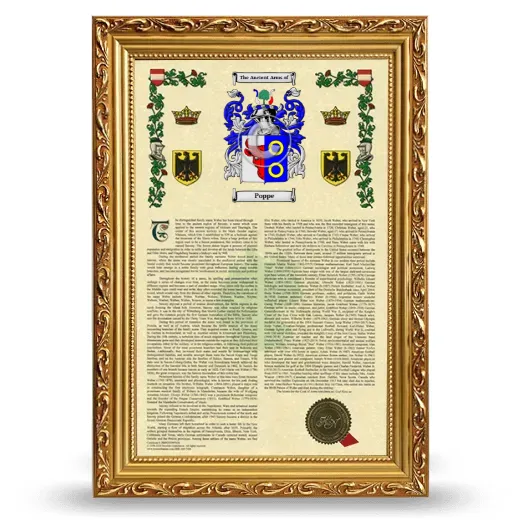 Poppe Armorial History Framed - Gold