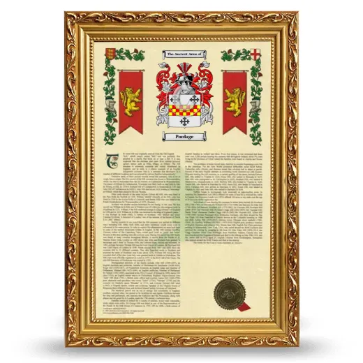 Pordage Armorial History Framed - Gold