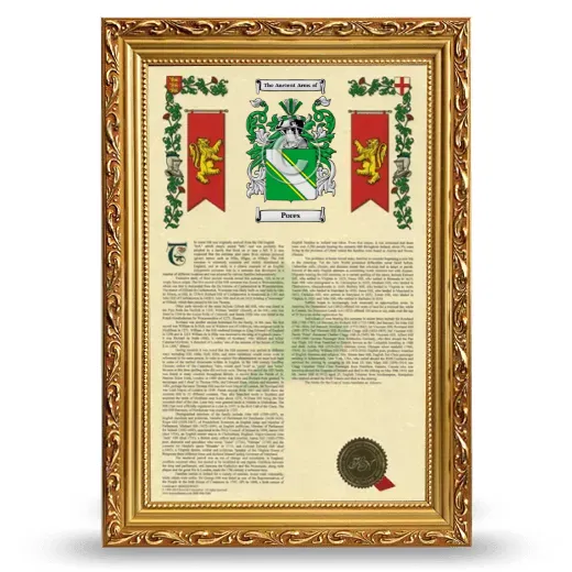 Pores Armorial History Framed - Gold
