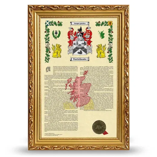 Postlethwaite Armorial History Framed - Gold