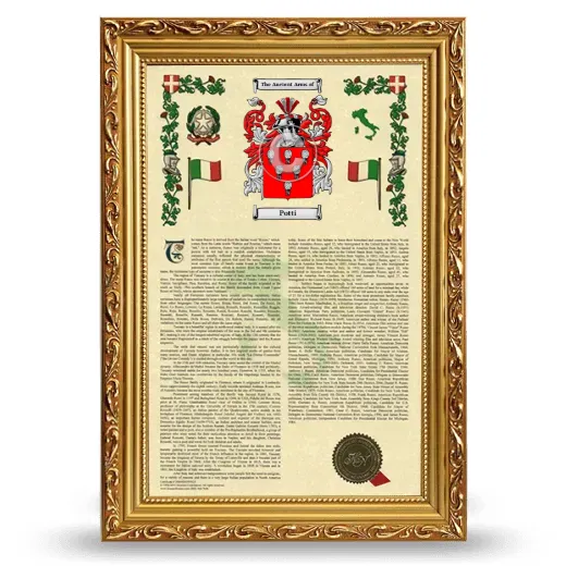Potti Armorial History Framed - Gold