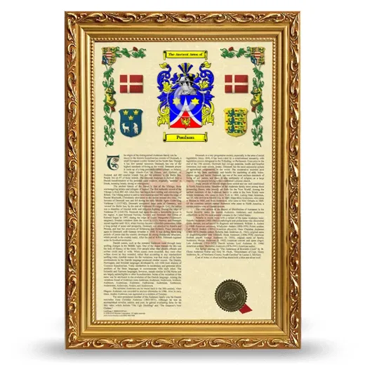 Poulson Armorial History Framed - Gold