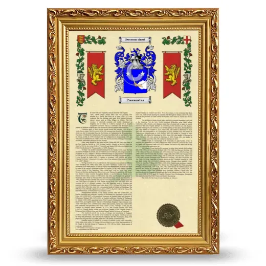Prevaustes Armorial History Framed - Gold