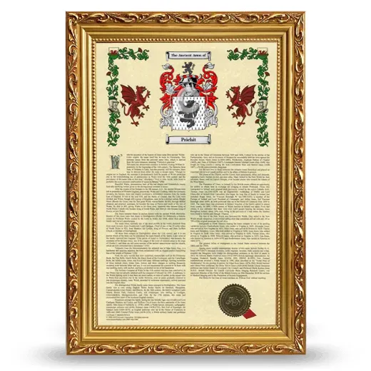 Prichit Armorial History Framed - Gold