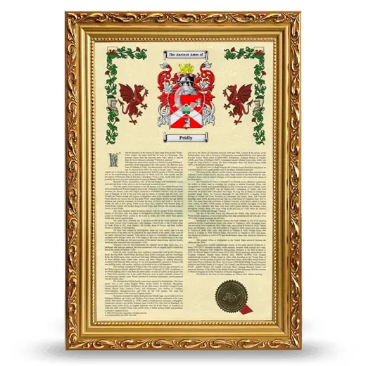 Pridly Armorial History Framed - Gold