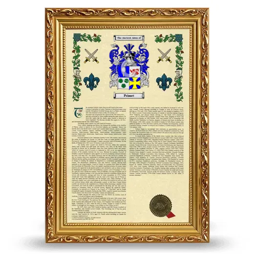 Primet Armorial History Framed - Gold