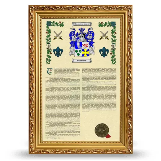 Primraux Armorial History Framed - Gold