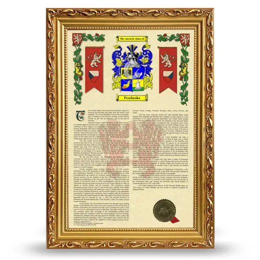 Prochaska Armorial History Framed - Gold
