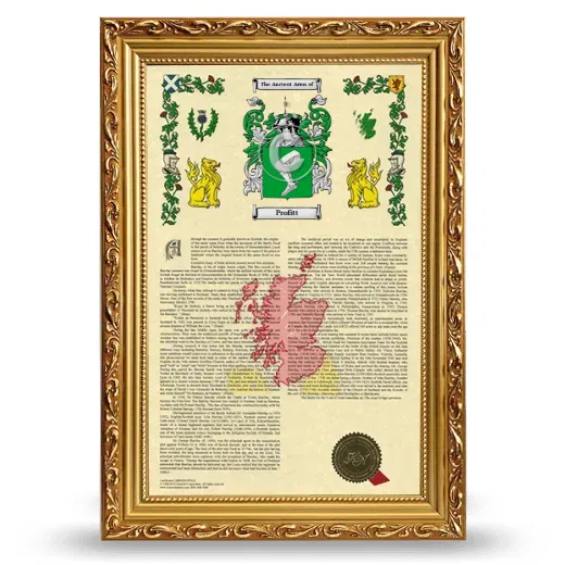 Profitt Armorial History Framed - Gold